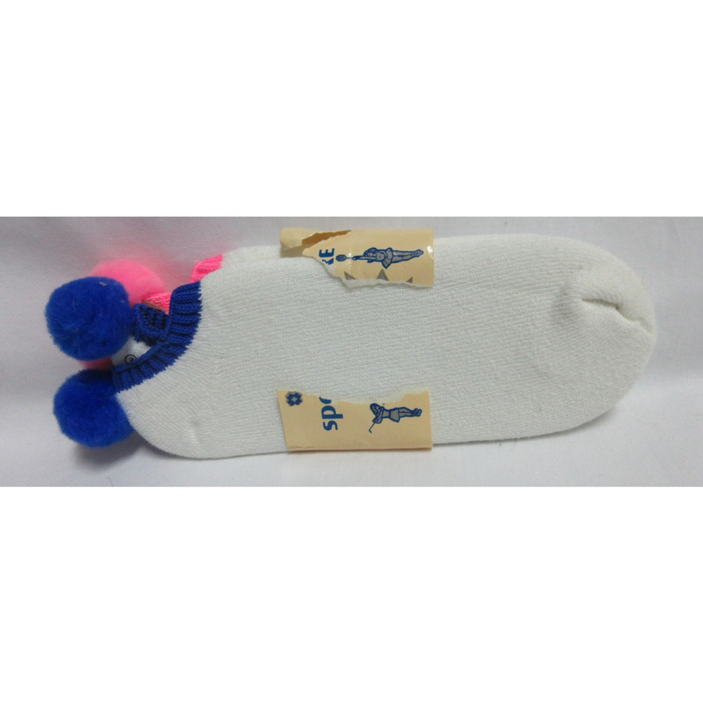 Vintage Maxway Pom Pom Sport Socks Lo Cut 2 Pairs Blue & Pink 9-11"